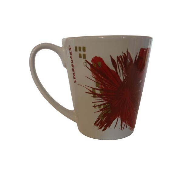 STARBUCKS Holiday Christmas Mug Red Gold Flower Coffee Tea Mug 2014 Winter - Picture 1 of 4